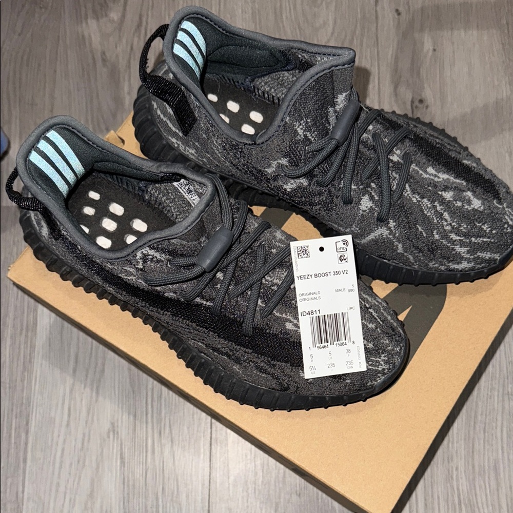 Yeezy Boost 350 V2 Charcoal and Aqua Sneakers